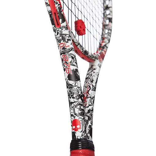 نمای کناری راکت تنیس پرینس هایدروژن Tattoo 100 با طراحی گرافیکی تتو و فناوری TeXtreme برای کنترل بالا